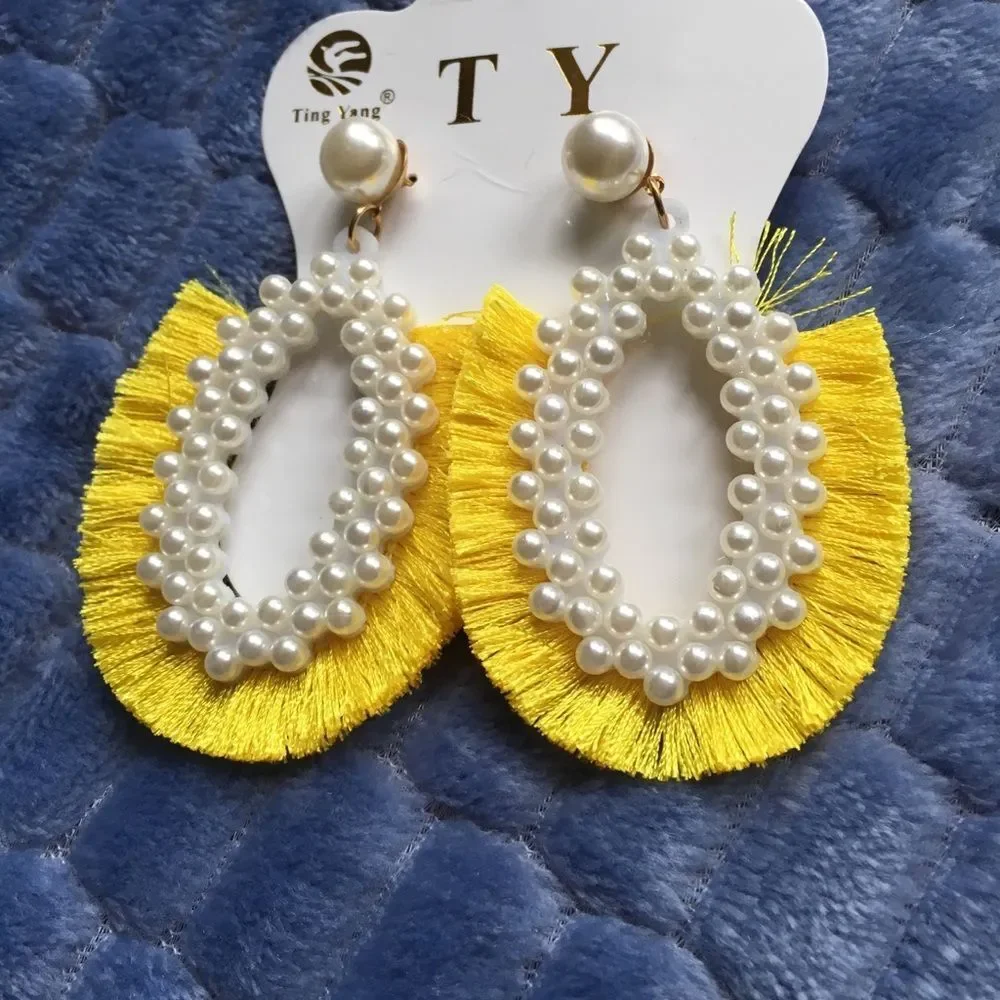 New Vintage style faux pearl fringe earrings